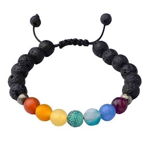 Vitality 7 Chakra Agate Adjustable Bracelet with Wax Cord and Lava Beads